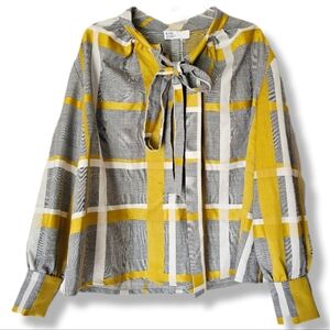 Pari Passu Rosalyn Tunnel Bow Plaid Blouse Sz 18 Office Siren Work Professional